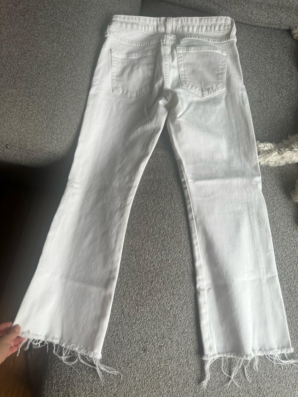 AMO Kick Crop Jeans Sea Salt White Raw Hem High Rise Size 26 - Picture 3 of 5